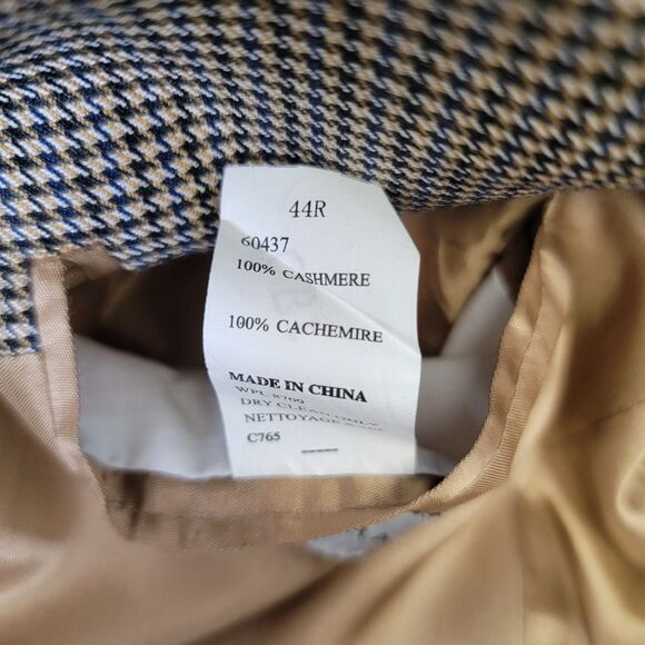 Arnold Brant Mens Tan/Black/Blue Houndstooth 100% Cashmere Blazer Jacket 44R - Picture 16 of 16